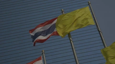 Thai and Yellow Flags (Slow Motion) Stock Footage 48617855