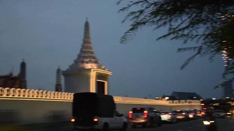 Thai architecture at night  light bokeh in Bangkok number  3 Stock Footage 141423397