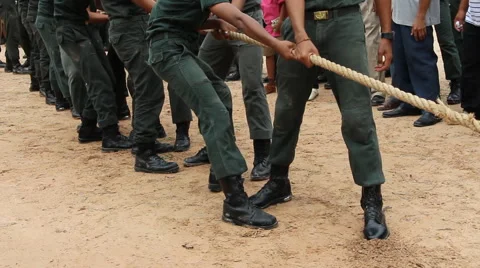 Thai army student with Tug of war in Thailand Stock Footage 44349134