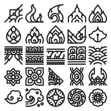Thai art line pattern icon set. Stock Illustration