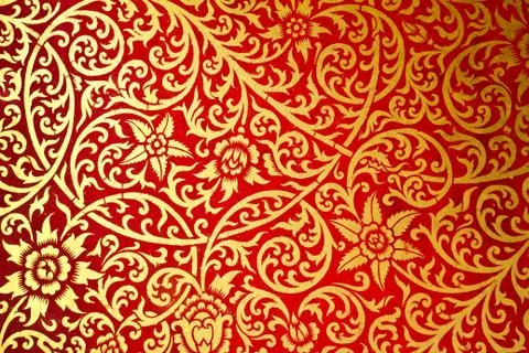 Thai art pattern old style the wall in the temple Stock Photos