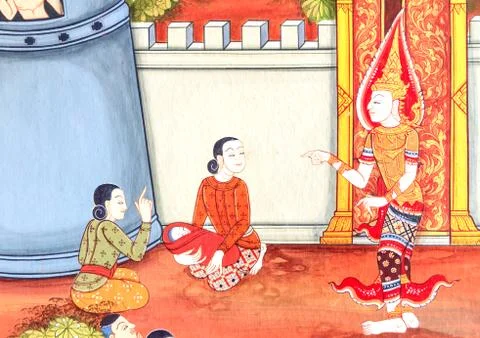 Thai art pattern on the wall in temple Foto stock