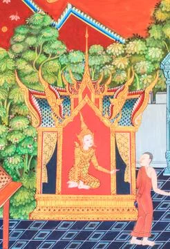 Thai art pattern on the wall in temple Stock Photos