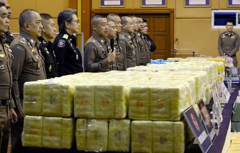 Thai authorities seized large quantity of drugs under Prime Minister's drug prob Stock Photos