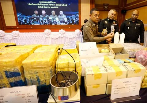 Thai authorities seized large quantity of drugs under Prime Minister's drug prob Stock Photos