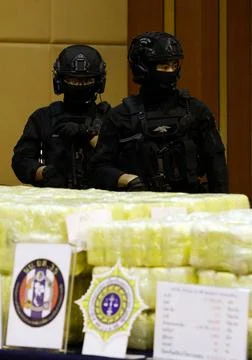 Thai authorities seized large quantity of drugs under Prime Minister's drug prob Stock Photos