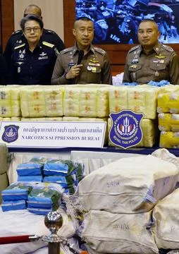 Thai authorities seized large quantity of drugs under Prime Minister's drug prob Stock Photos