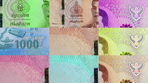Thai Baht 1000 THB banknotes abstract color mosaic pattern Stock Footage 235918823