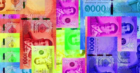 Thai Baht 1000 THB banknotes abstract color mosaic pattern Stock Footage 235919909