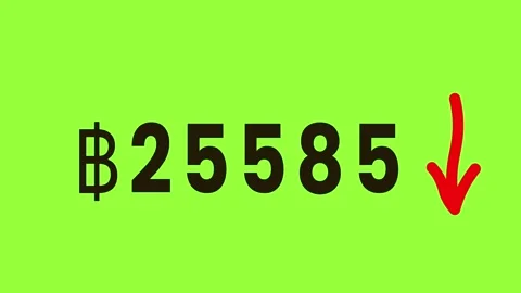 Thai baht cryptocurrency values on vivid green screen, displaying dynamic f.. Stock Footage 325763542