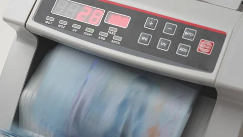 Thai Baht money counting in Machine. Paper THB Thai baht banknotes. Fast cash Stock Footage 171599700