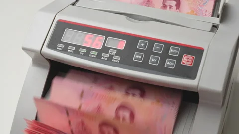 Thai Baht money counting in Machine. Paper THB Thai baht banknotes. Fast cash Stock Footage 171611291