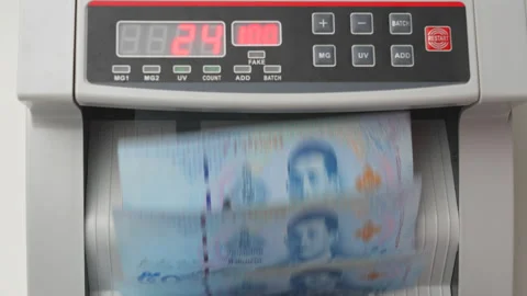Thai Baht money counting in Machine. Paper THB Thai baht banknotes. Fast cash Stock Footage 171611932