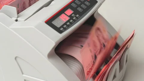 Thai Baht money counting in Machine. Paper THB Thai baht banknotes. Fast cash Stock Footage 171617005