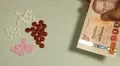 Thai Baht THB, Counting Drugs and Money, Health Care, Colorful Pills HD Footage