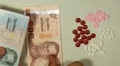 Thai Baht THB, Counting Drugs and Money, Health Care, Colorful Pills HD Footage