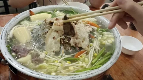 Thai Barbecue. Thai buffet with grill pork, chicken and other meats Stock Footage 258237981