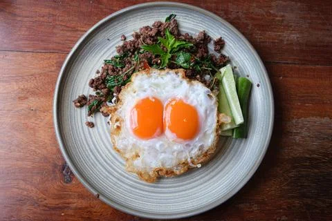 Thai basil minced beef on the table Stock Photos
