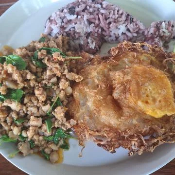 Thai Basil Pork with Fried Egg Stock Photos