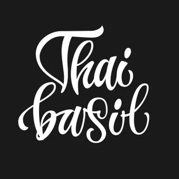 Thai basil - white colored hand drawn spice label. Stock Illustration