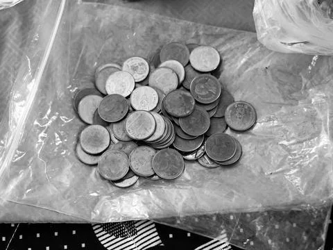 Thai bath of money put on the table all areas ,background money coin thai bath. Stock Photos