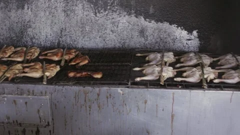 Thai BBQ Chicken Cooking On The Grill, Thailand Street Food Restaurant, Gai Yang Stock Footage 237587628