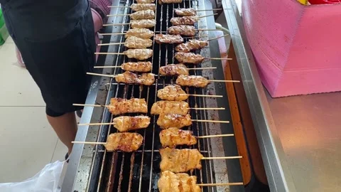 Thai BBQ Street Food Pork Hot Grilled Stock Video Pond5