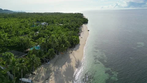 Thai beach, washed by sea waves and surrounded by green evergreen tropical Stock Footage 233228504