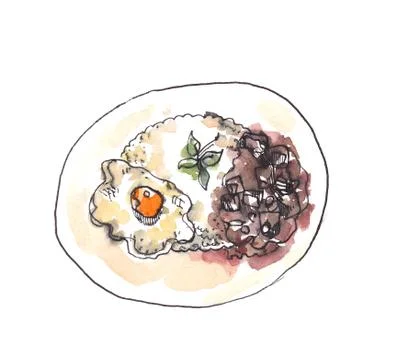 Thai Beef curry over rice with fried egg Ilustração Stock
