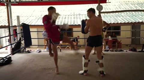 Thai boxer. Muaythai training Stock Footage 60782387