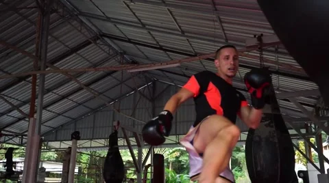 Thai boxer. Muaythai training Stock Footage 60782512