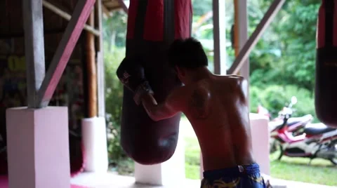 Thai boxer. Muaythai training Stock Footage 60782522