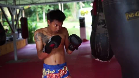 Thai boxer. Muaythai training Stock Footage 60782526