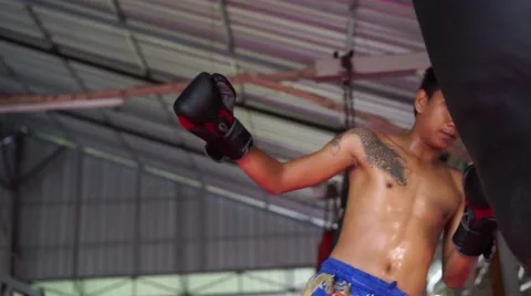 Thai boxer. Muaythai training Stock Footage 60782566