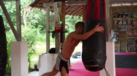 Thai boxer. Muaythai training Stock Footage 60782595
