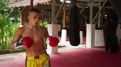 Thai boxer. Muaythai training Stock Footage 60782729