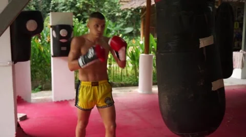Thai boxer. Muaythai training Stock Footage 60782769