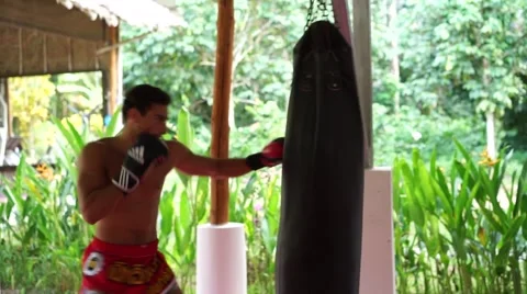 Thai boxer. Muaythai training Stock Footage 60782872