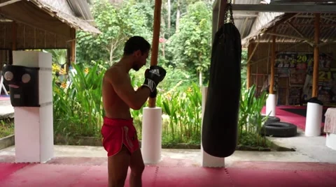 Thai boxer. Muaythai training Stock Footage 60782906