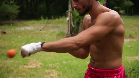 Thai boxer. Muaythai training Stock Footage 60783206
