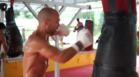 Thai boxer. Muaythai training Stock Footage 60783494