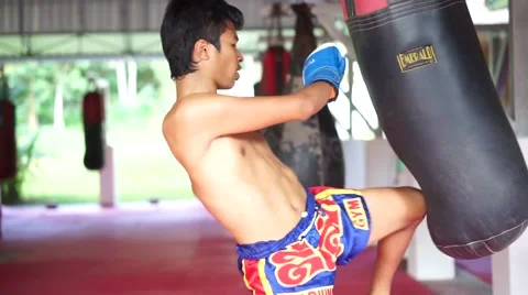 Thai boxer. Muaythai training Stock Footage 60783696