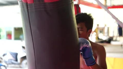 Thai boxer. Muaythai training Stock Footage 60783793