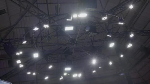 Thai boxing interior view of stadium lights installment on the ceiling, Phuket Vídeo Stock 306141484