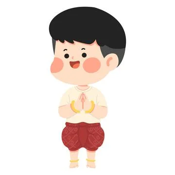 Thai Boy Greeting with Praying Hands Stock Illustration