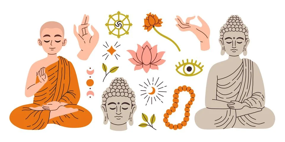 Thai buddhism Theravada set. Vector elements illustration for decoration Stock Illustration