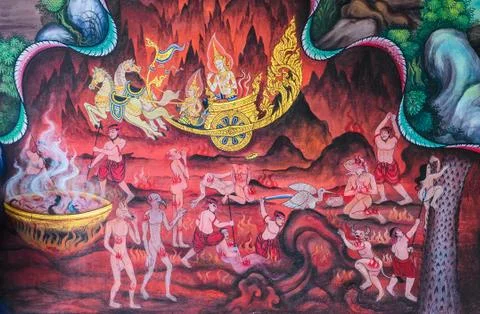 Thai buddhist mural Foto stock