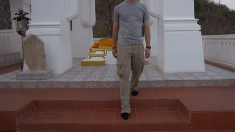 Thai Buddhist Temple on Mountain Peak - Tourist Exploring Ko Sichang, Thailand Stock Footage 126576104