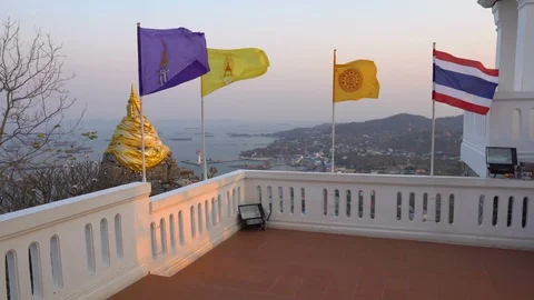 Thai Buddhist Temple on Mountain Top With Ocean View on Koh Sichang Island Stock Footage 127607487