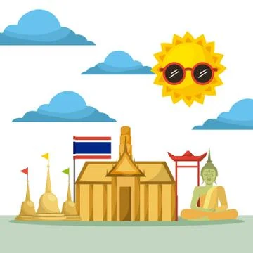 Thai building temple flag monument buddha Ilustración de archivo